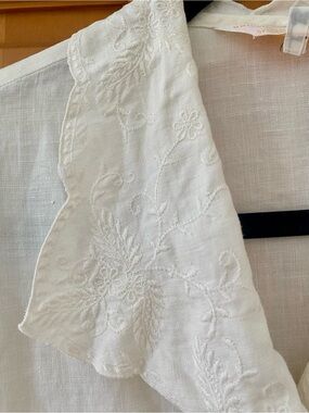 Brooks Brothers White Linen Embroidered Collar Blouse Sz 8 Vintage Cottagecore